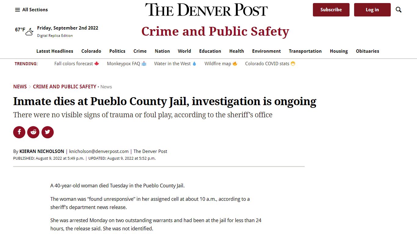 Inmate dies at Pueblo County Jail, investigation is ongoing